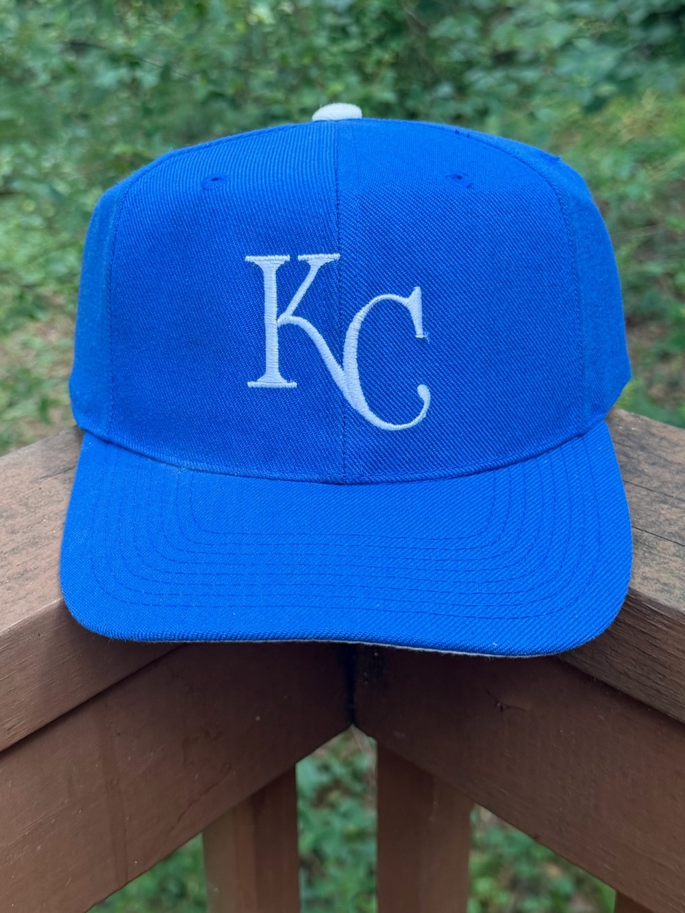Vintage KC Kansas City Blue Snapback Hat Sports Specialties Script Logo Cap USA